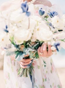 Blue and white gigantic spring bridal bouquet created by the Wild_Fleurs for elopement at Sutro Bath in San Francisco, CA