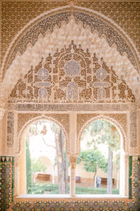 Detail architecture window of the moon palace located in Alhambra Palace Granada, Spain