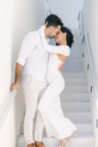 Engagement session couple wearing white at Westin resort and Spa Cancun Mexico
